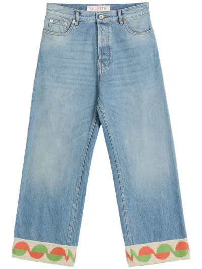 Valentino Denim Trousers With Jacquard Hem Jeans Blue