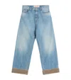 Valentino Cotton Denim Pants With Jacquard Bottoms In Blue