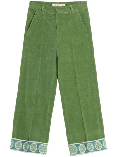 Valentino Wide Leg Pants With Decorative Hem Detail In Green