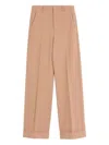 Valentino Wide-leg Trousers With Cuffed Hem And Pleats In Brown