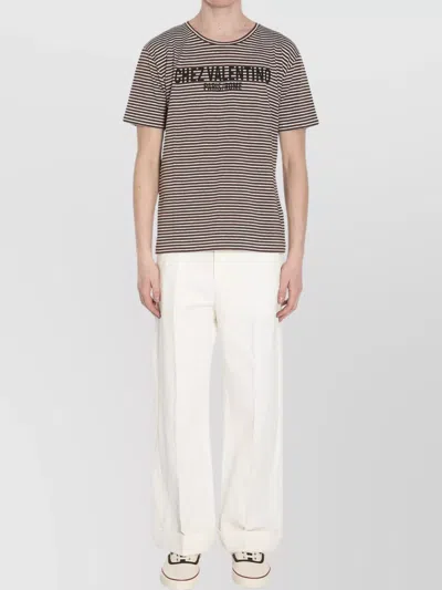 Valentino Wide-leg Trousers Cotton-blend Cuffed Hems In Red