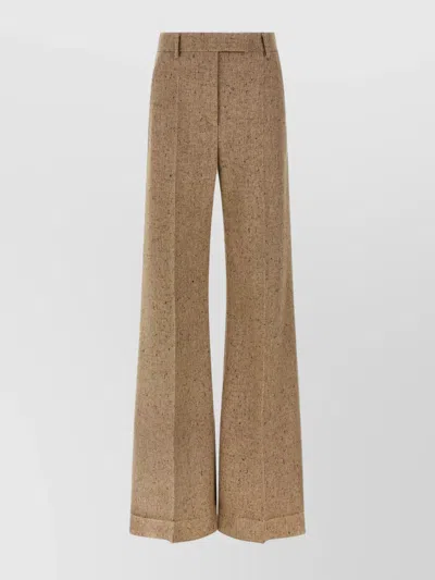 Valentino Wide Leg Trousers Featuring Natte Button In Brown