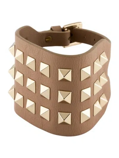 Pre-owned Valentino Garavani Wide Rockstud Bracelet In Brown