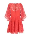 Valentino Wide-sleeve Lace Dress In Red