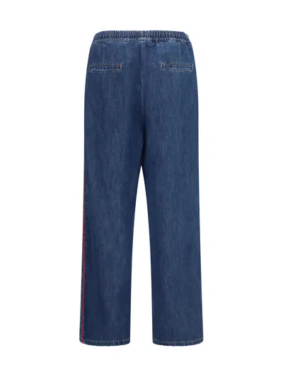 Valentino Wide-leg Denim With Red Side Stripe Trousers In Blue