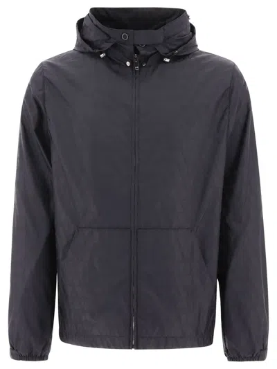 Valentino Windbreaker Jacket With All-over Toile Iconographe Pattern In Black