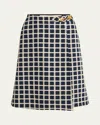 Valentino Window Check Wool-blend Skirt In Black