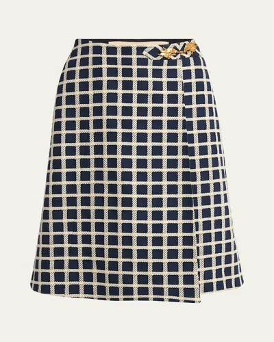 Valentino Window Check Wool-blend Skirt In Black