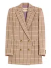 Valentino Windowpane-check Double-breasted Blazer In Neutral