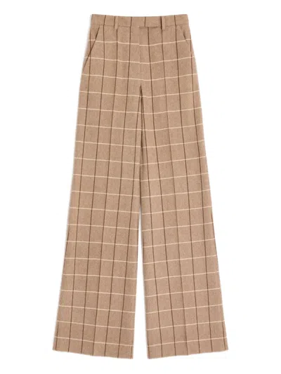 Valentino Windowpane-check Trousers In Neutral