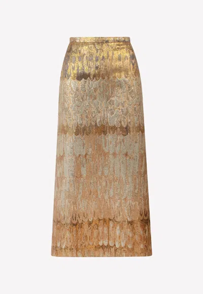 Valentino Broccato Golden Wings Maxi Skirt