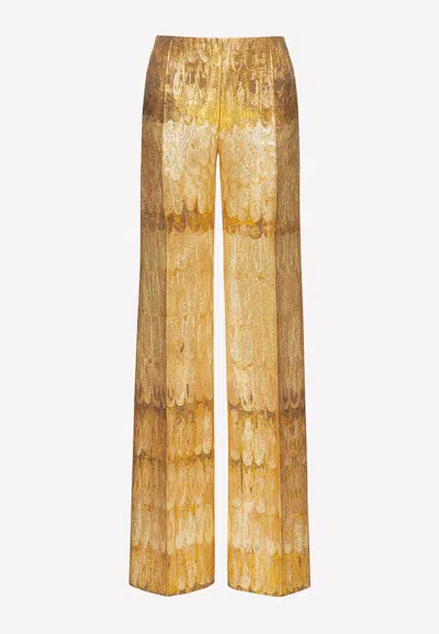 Valentino Wings Brocade Straight-leg Pants In Gold