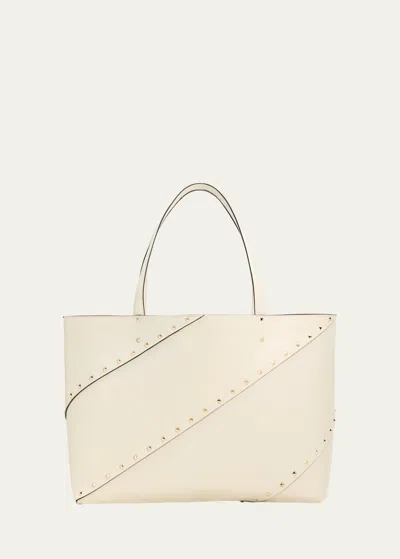 Valentino Garavani Wispy Large Rockstud Leather Tote Bag In Ivory