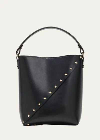 Valentino Garavani Wispy Small Rockstud Leather Bucket Bag In Black