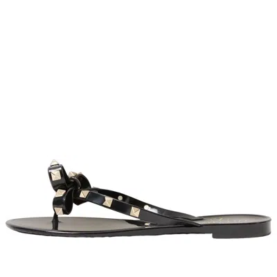 Valentino Garavani Mini Bow Sandals With Platinum-finish Studs In Black