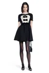 Valentino Double-bow Mini Dress In Wool In Black&white