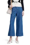 Valentino Womens Brand-patch Buttoned-pockets Wide-leg High-rise Denim And Linen-blend Jeans Medium Blue Denim In Blue