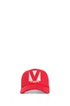 Valentino Black Cotton Baseball Cap In Red