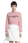 Valentino Chez Logo Print Long-sleeved Stripe T-shirt In Red