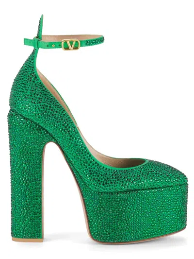 Valentino Garavani Women's 155mm Crystal-embellished Leather Platform Ankle-strap Pumps In Green