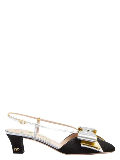 VALENTINO GARAVANI WOMEN'S 45MM MOIRÃ© FABRIC BOWOW SLINGBACK DÃ©COLLETÃ© PUMPS