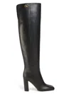 Valentino Women's 75mm Block-heel Tall Leather Boots In Black