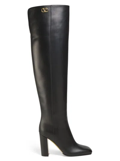 Valentino Garavani Women's 75mm Block-heel Tall Leather Boots In Black