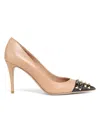 Valentino Women's 90mm Rockstud Cap-toe Leather Pumps In Neutral