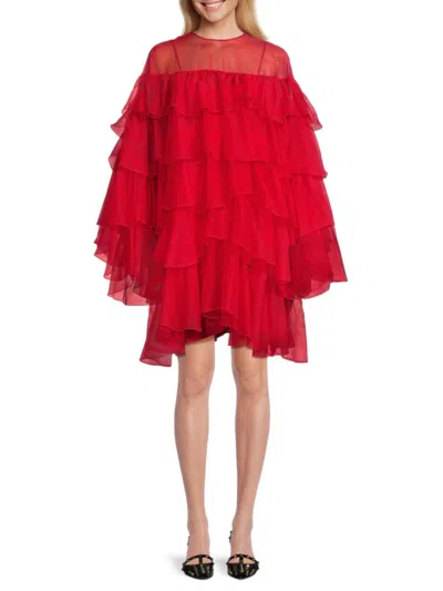 Valentino Women's Abiti Donna Ruffle Tiered Silk Mini Dress In Red