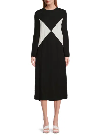 Valentino Women's Abito Silk Midi Shift Dress In Black White