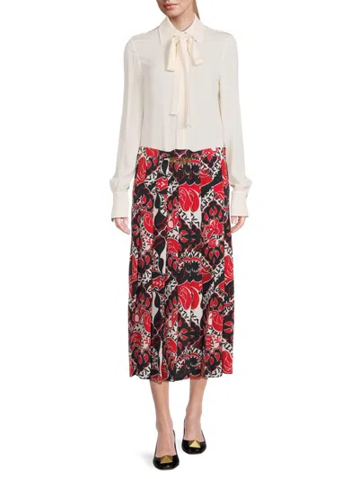 Valentino Silk Logo-print Dress In White Red Multi