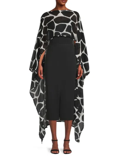Valentino Women's Abstract Print Cotton-silk Cape In Black