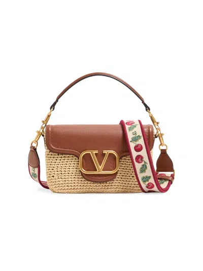 VALENTINO GARAVANI WOMEN'S ALL TIME SHOULDER BAG IN RAFFIA AND GRAINY CALFSKIN