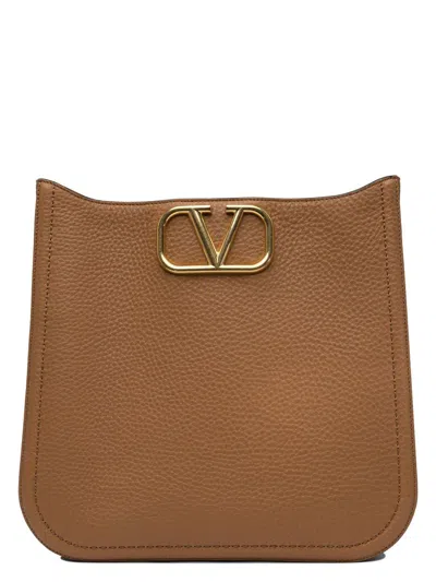 Valentino Garavani Women's Alltime Logo Plaque Shoulder Bag In Beige