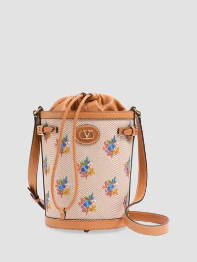 Valentino Garavani Women's Antibes Canvas Embroidered Medium Bucket Bag In Orange