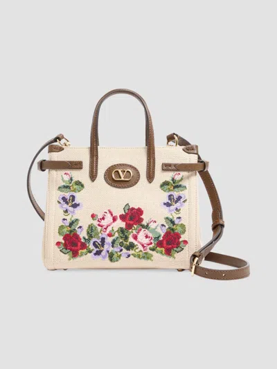Valentino Garavani Women's Antibes Small Embroidered Linen Top Handle Bag In Multi