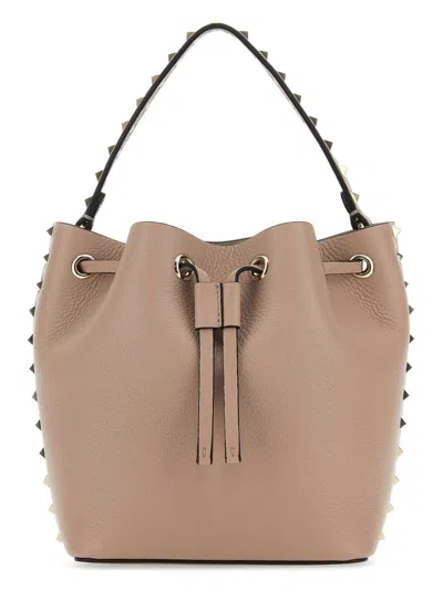Valentino Garavani Women's Antiqued Leather Rockstud Bucket Bag In Pink