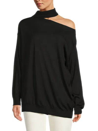 Valentino Women's Asymmetric Cutout Cashmere-silk Sweater In Black