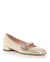 Valentino Mary Jane Metallic Leather Ballet Flats In Platinum