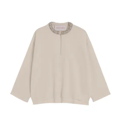 Valentino Women Beige Embroidered Wool Jumper, S Luxury Sweaters & Knitwear For Women Darveys In Neutral