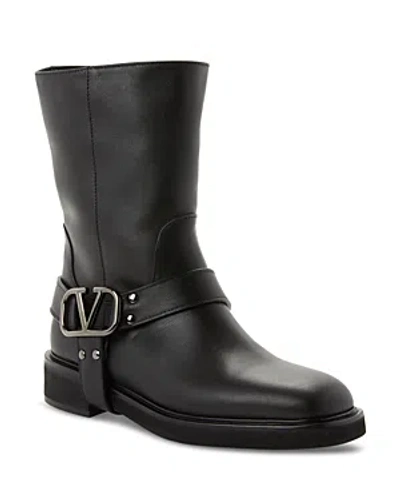Valentino Garavani 40mm Rockstud Leather Biker Boots In Black
