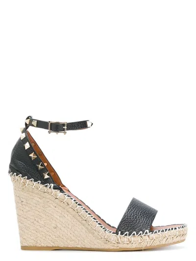 Valentino Garavani Women's Black Esparto Wedge With Golden Studs Sandal