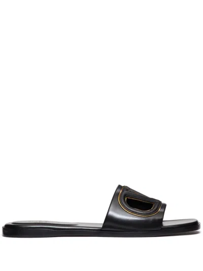 Valentino Garavani Vlogo Cut-out Leather Sandals In Black