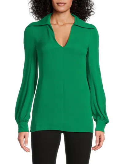 Valentino Women's Blouson-sleeve Silk Top In Green