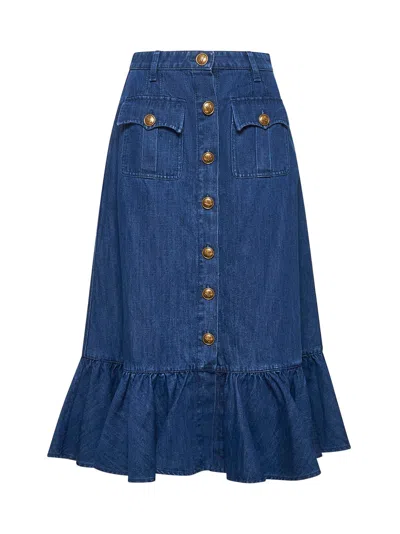 VALENTINO VALENTINO WOMEN BLUE LIGHTWEIGHT DENIM MIDI SKIRT