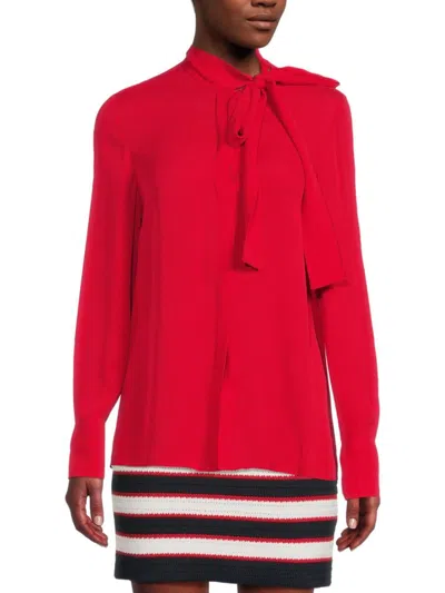 VALENTINO WOMEN'S BOW-NECK SILK SHIRT