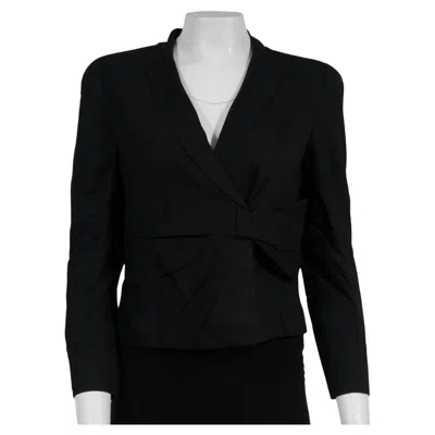 Pre-owned Valentino Women Bow Tie Blazer Us 6 Black Wool Asymmetrical Jacket Coat