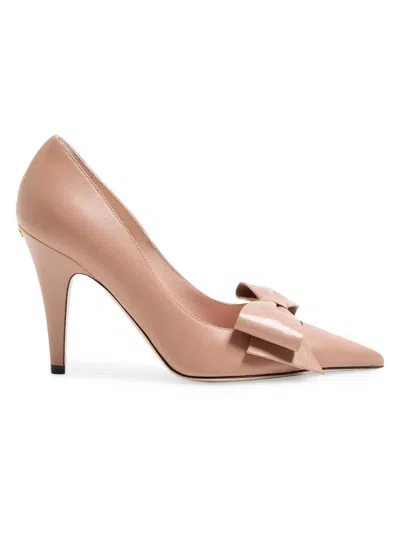 Valentino Garavani Bowow Pump In Kidskin 100mm Woman Rose Cannelle 40.5 In Animal Print