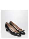 Valentino Garavani Bow Detail Black Crocodile-embossed Leather Heels In Black