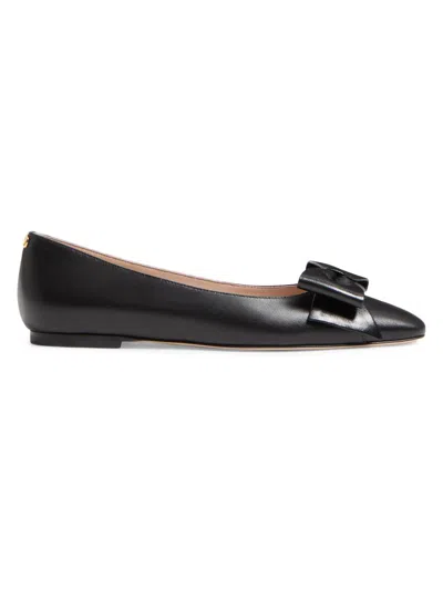 Valentino Garavani Bow Detail Leather Flats With Round Toe In Black